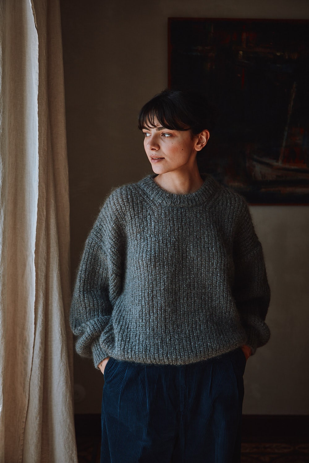 LUCIE Pull chauve-souris en laine mohair - Ash Grey, 100% cruelty-free and sustainable knitwear - L'envers