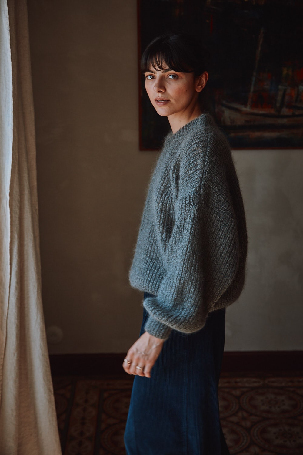 LUCIE Pull chauve-souris en laine mohair - Ash Grey, 100% cruelty-free and sustainable knitwear - L'envers