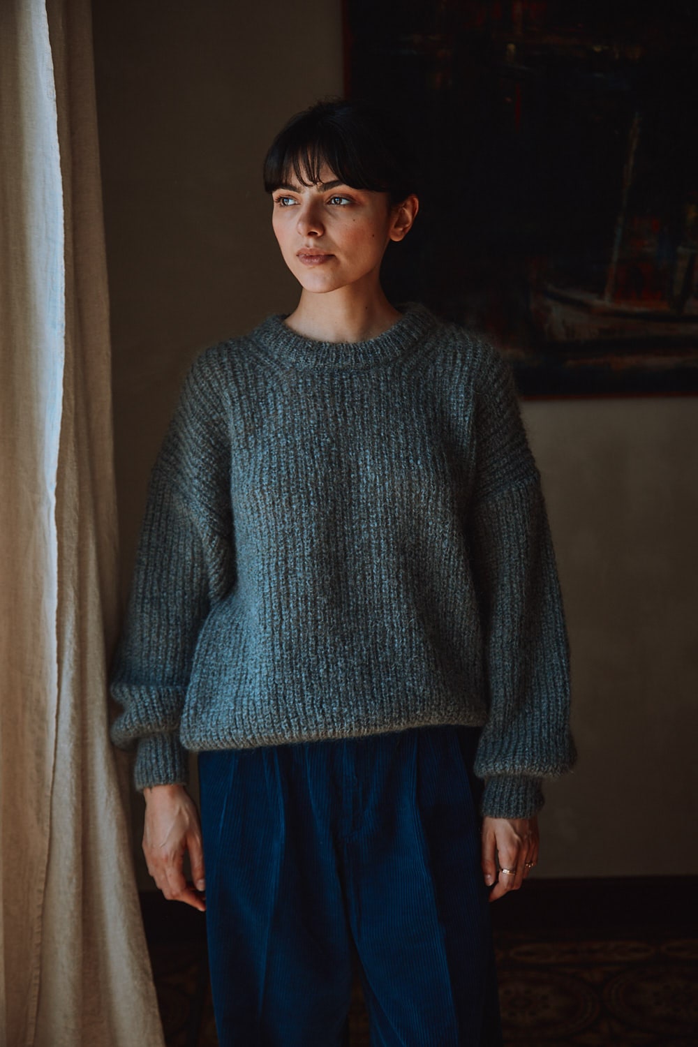 LUCIE Pull chauve-souris en laine mohair - Ash Grey, 100% cruelty-free and sustainable knitwear - L'envers