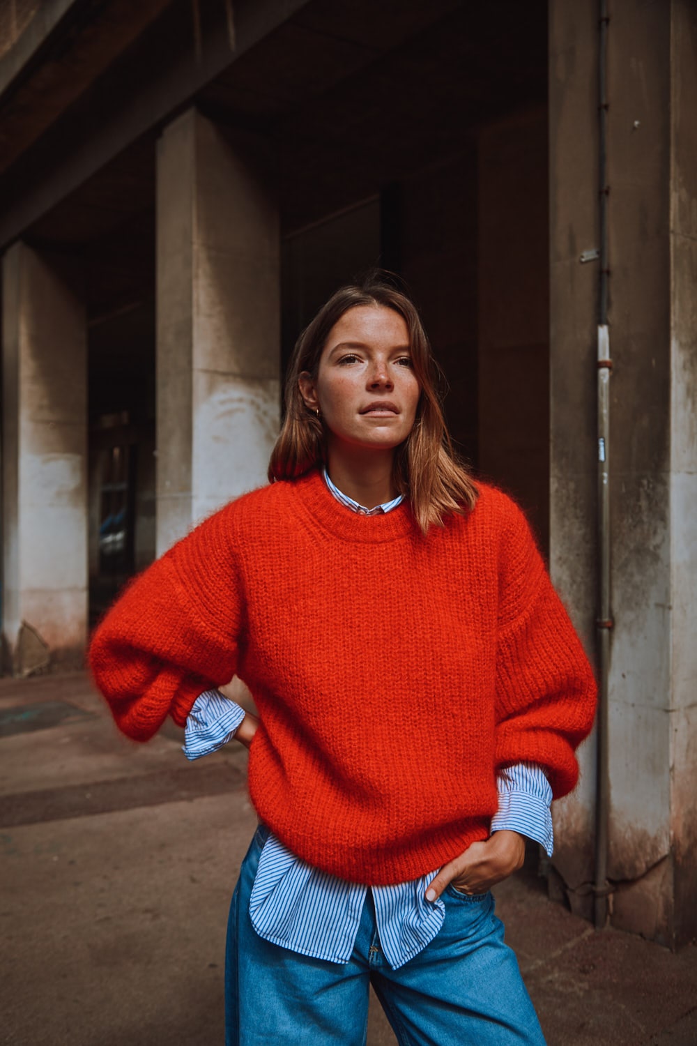 LUCIE Pull à manches  chauve-souris en laine mohair - Rouge