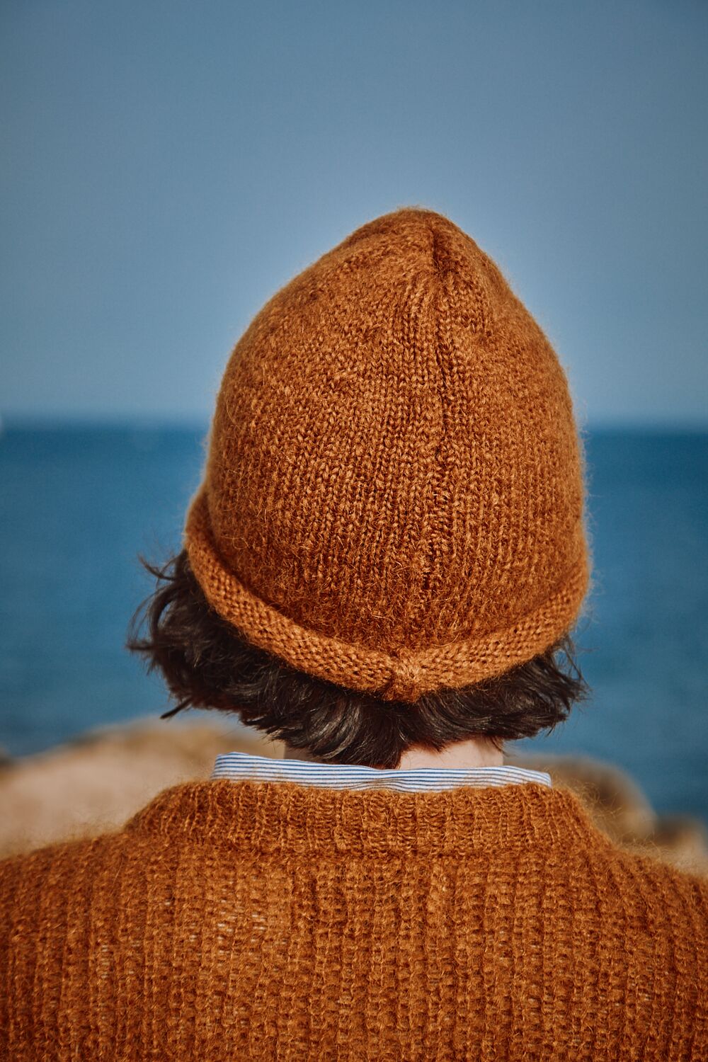 Bonnet roulé MARION en laine mohair - Ambre