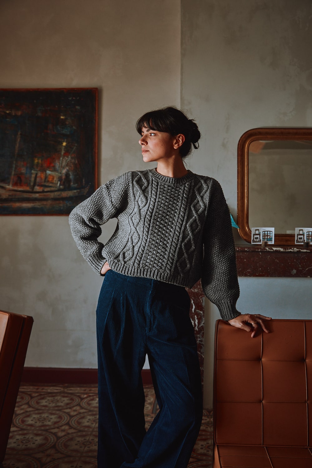 PAOLA Pull irlandais en laine mérinos - Gris cendré - 100% maille sans cruauté et durable - L'envers 