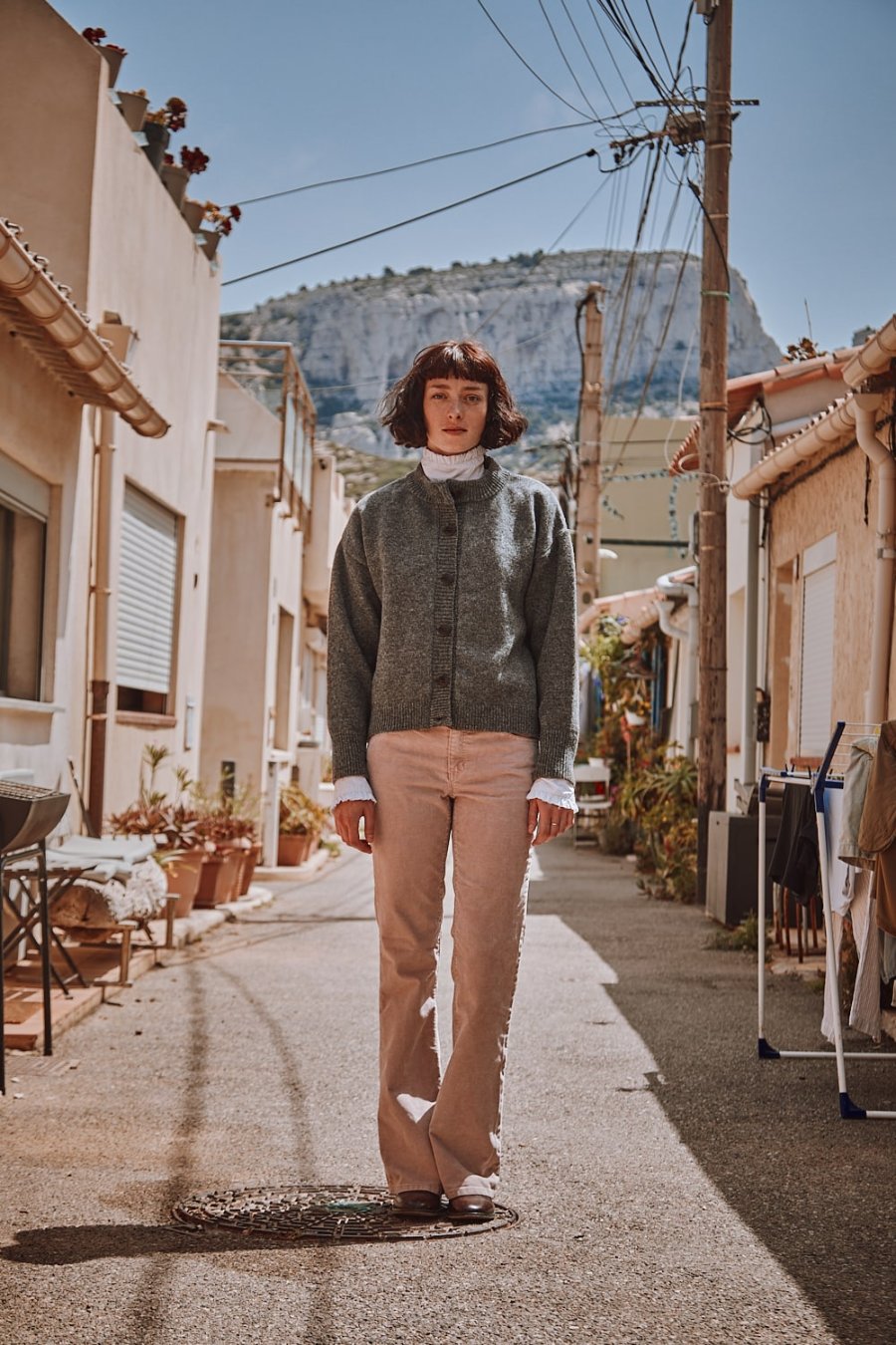 SANDRA Cardigan à col cheminée en laine mérinos - Gris cendré - 100% maille sans cruauté et durable - L'envers 