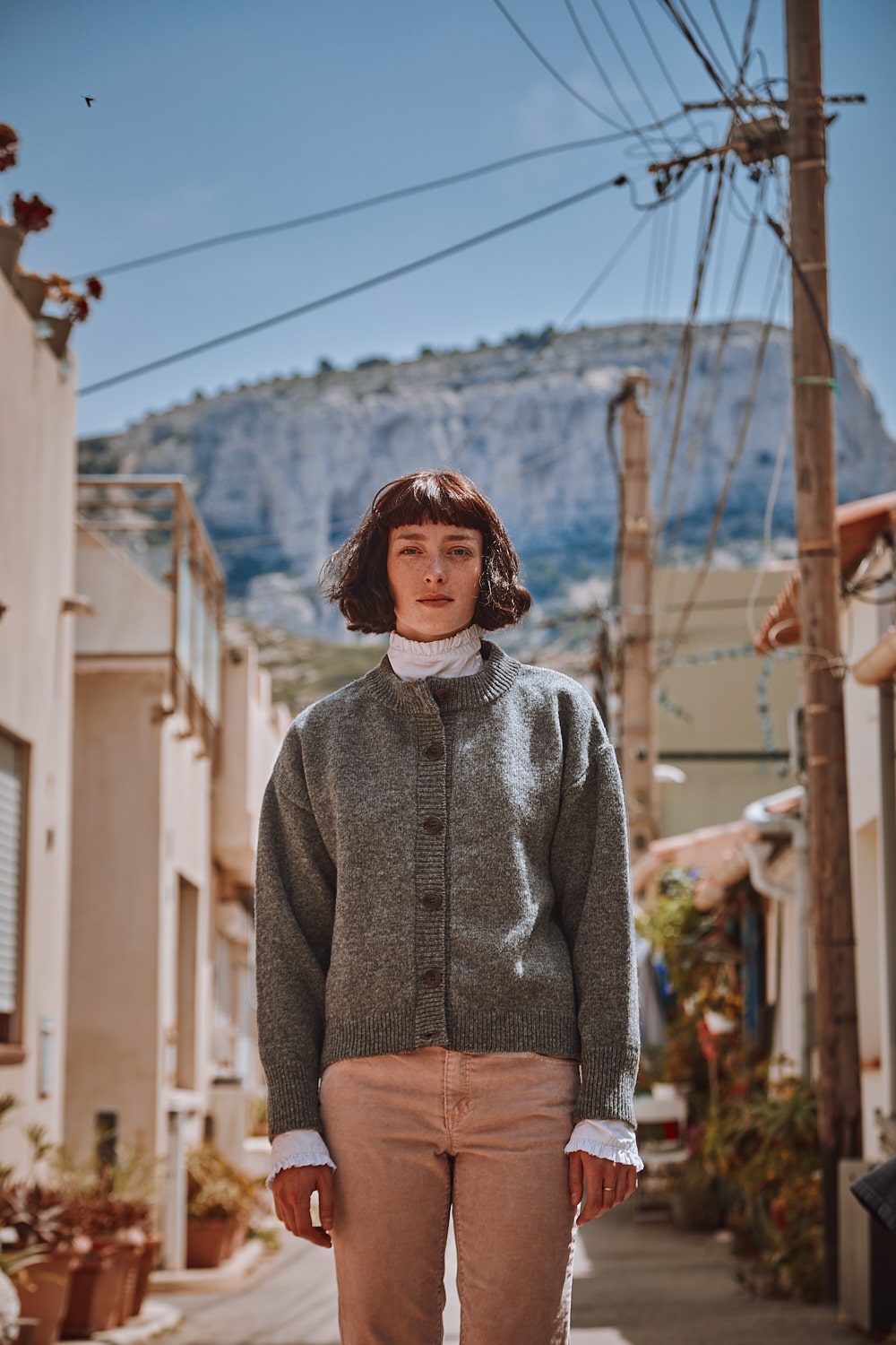 SANDRA Cardigan à col cheminée en laine mérinos - Gris cendré - 100% maille sans cruauté et durable - L'envers 