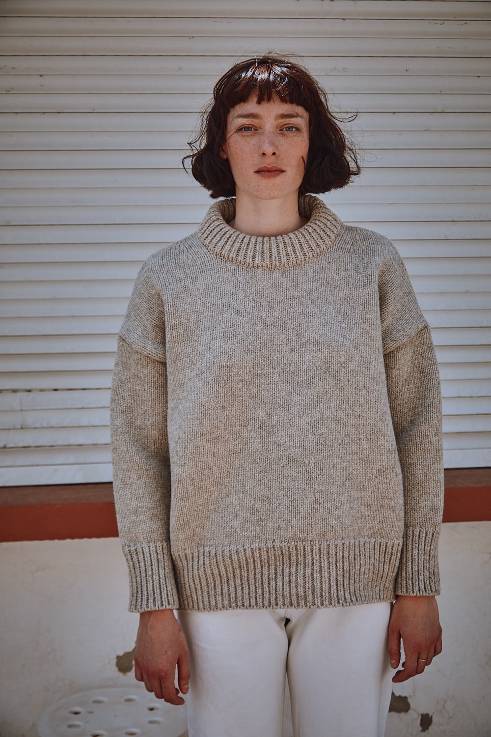 STEPHANIE Pull oversize en laine mérinos - Beige - 100% cruelty- free and sustainable knitwear - L'envers 