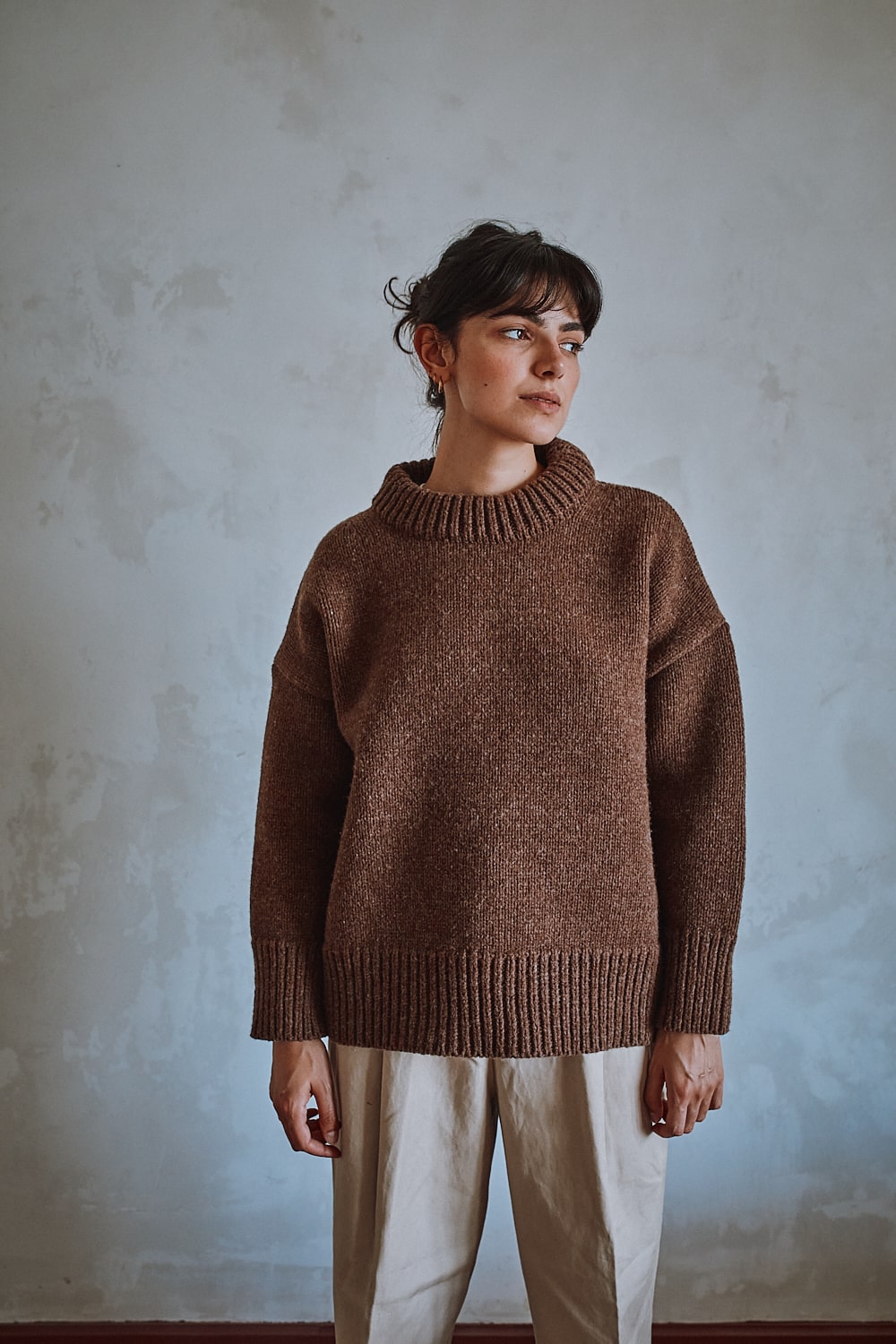 STEPHANIE Pull oversize en laine mérinos - Chocolat Tricot 100% cruelty- free and sustainable - L'envers 