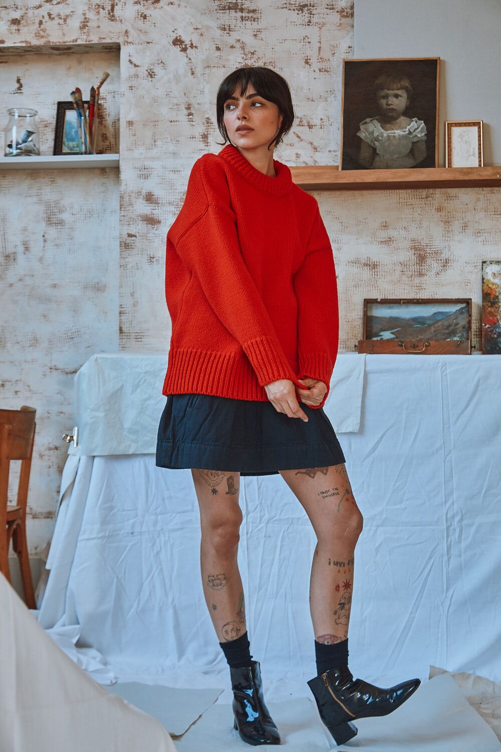 Pull STÉPHANIE en rouge - 100% Laine mérinos sans cruauté | L'Envers