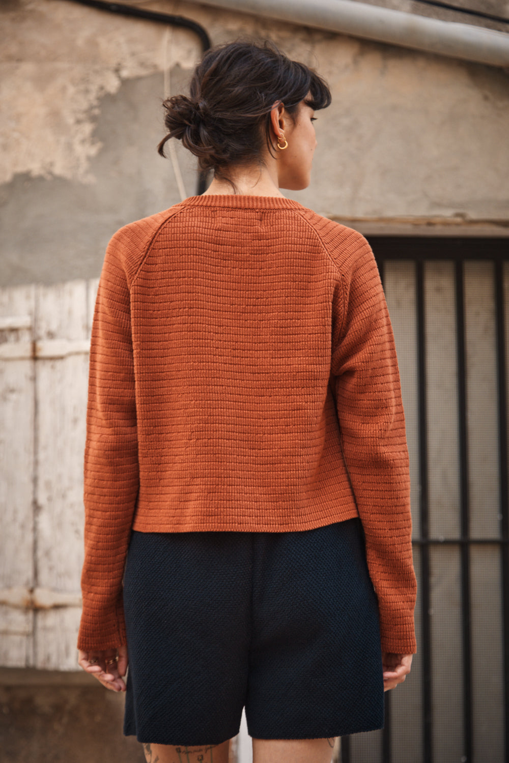 VALÉRIE Cardigan court en coton biologique - Terracotta