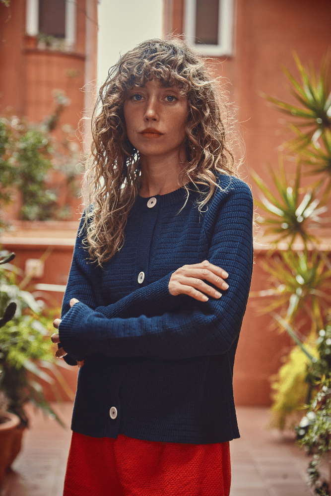 VALÉRIE Cardigan court en coton biologique - Bleu marine