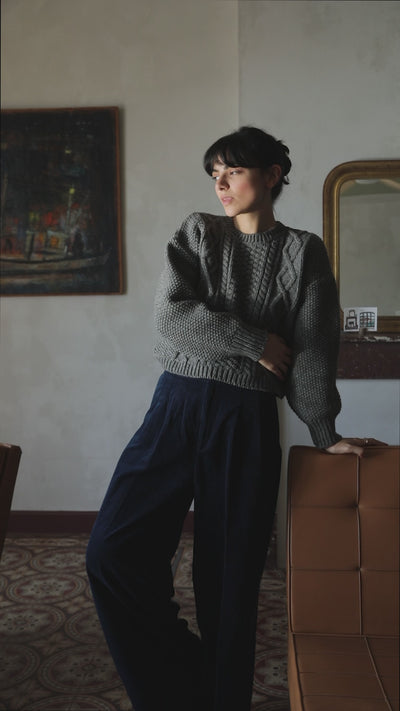 PAOLA Pull irlandais en laine mérinos - Gris cendré - 100% maille sans cruauté et durable - L'envers 