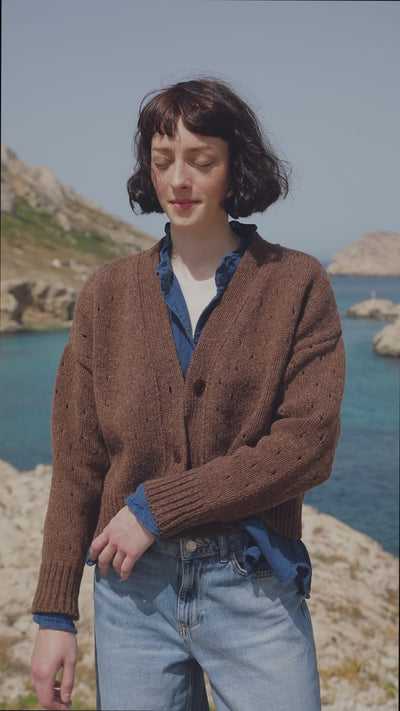 KATRINA Cardigan en laine mérinos - Chocolat, 100% cruelty free sustainable clothing , L'envers