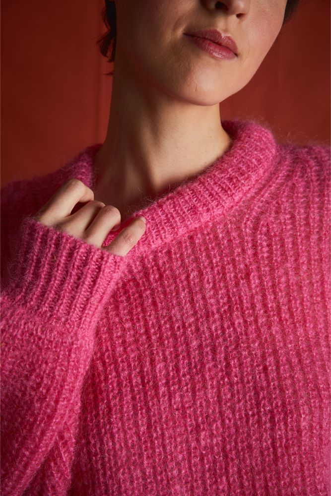 LUCIE Pull chauve-souris en laine Mohair - Fuchsia (Livré à Noël)