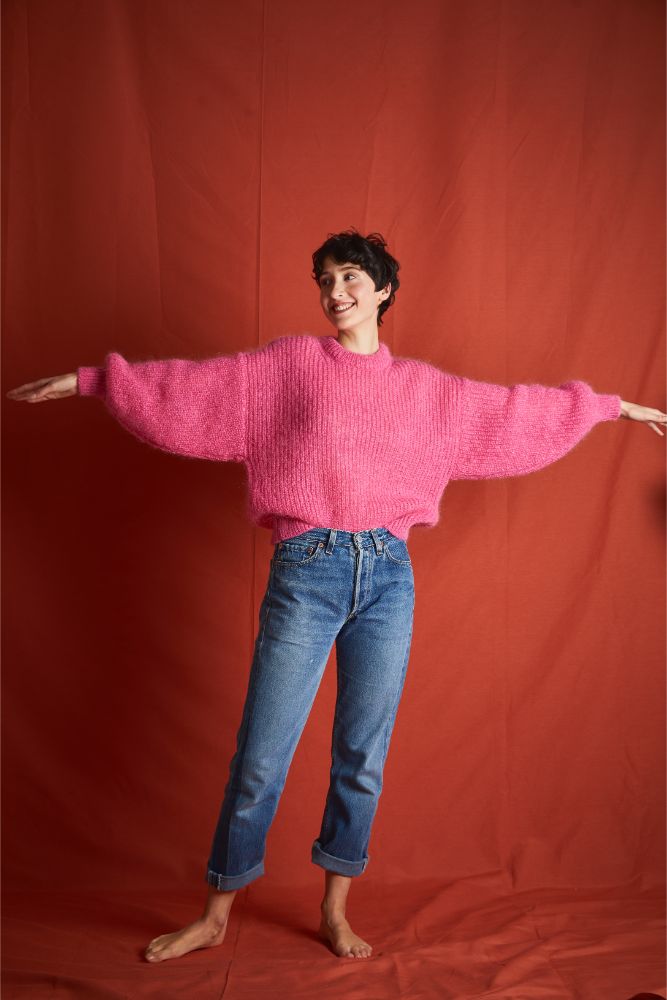 LUCIE Pull chauve-souris en laine Mohair - Fuchsia (Livré à Noël)