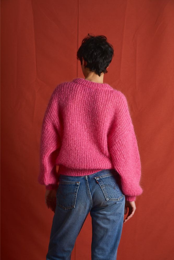 LUCIE Pull chauve-souris en laine Mohair - Fuchsia (Livré à Noël)