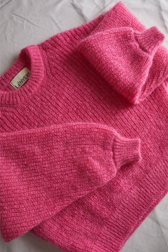 LUCIE Pull chauve-souris en laine Mohair - Fuchsia (Livré à Noël)