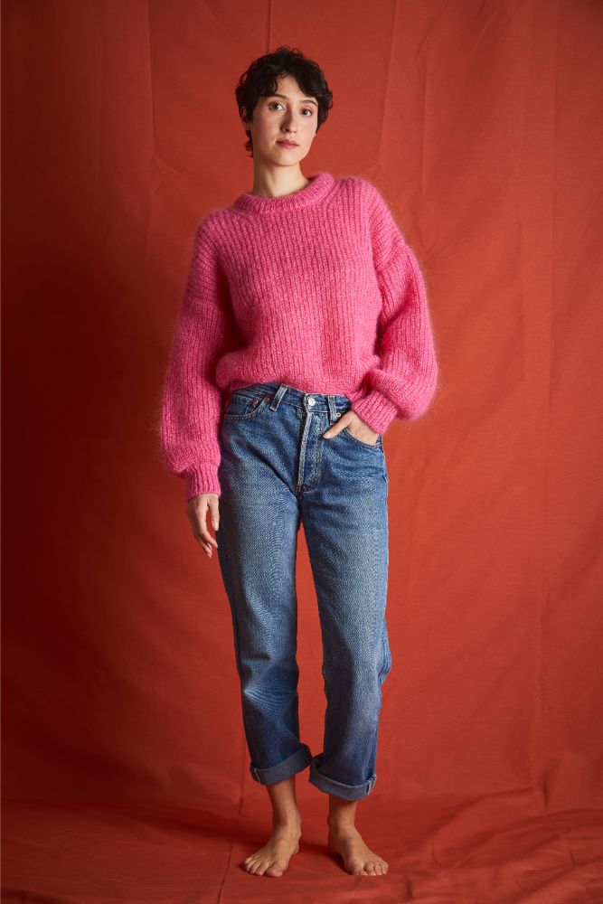 LUCIE Pull chauve-souris en laine Mohair - Fuchsia (Livré à Noël)